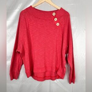 We The Free Coral Button Shoulder Slouchy Knit Top Size M